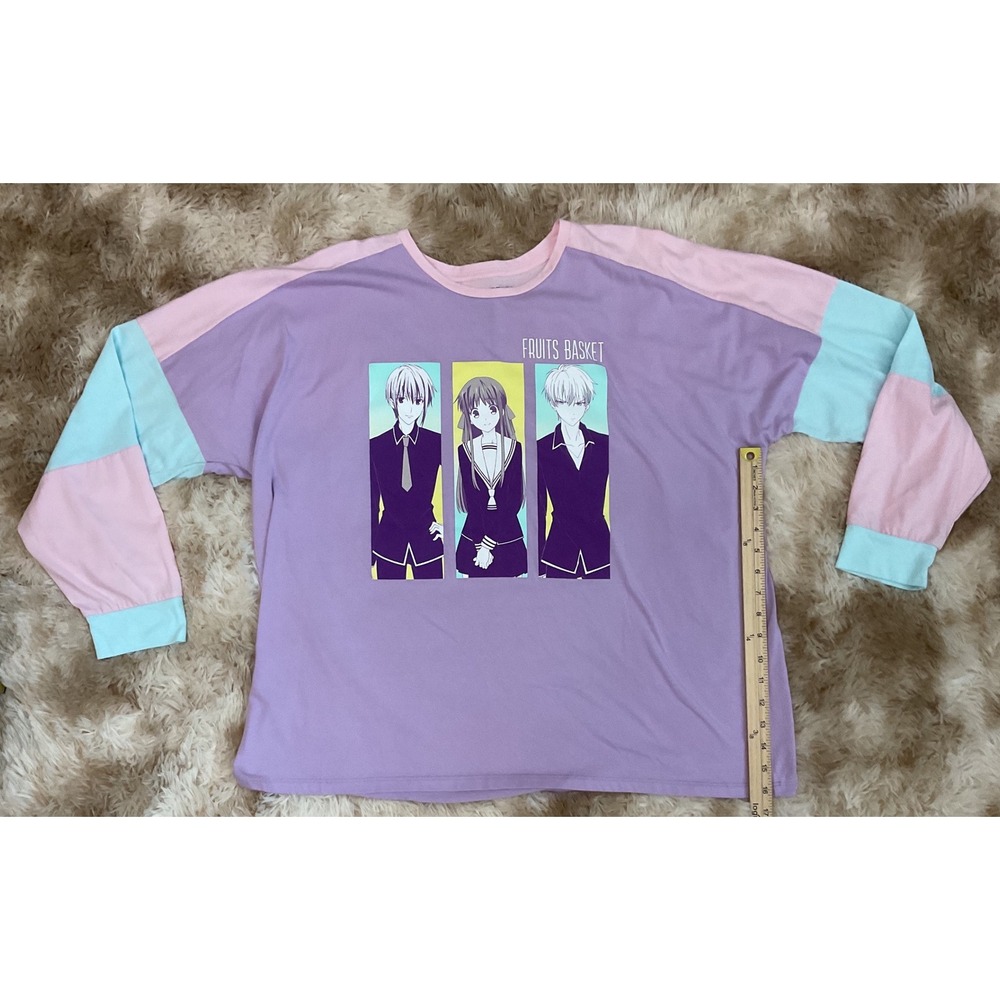 Hot Topic Fruits Basket Anime Colorblock Long Sleeve Graphic Tee Purple 2XL